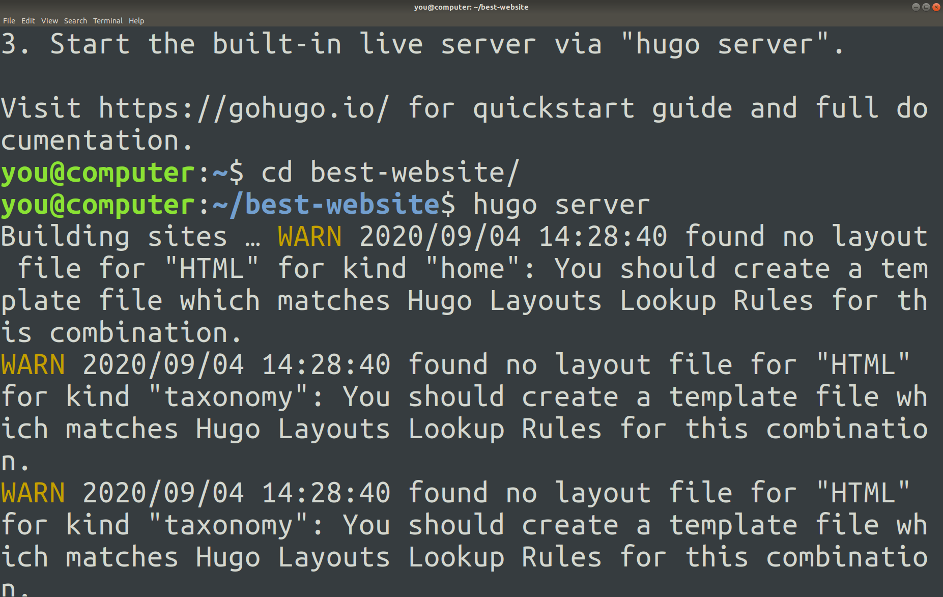 Change Directory into Hugo Project, Run Hugo Server